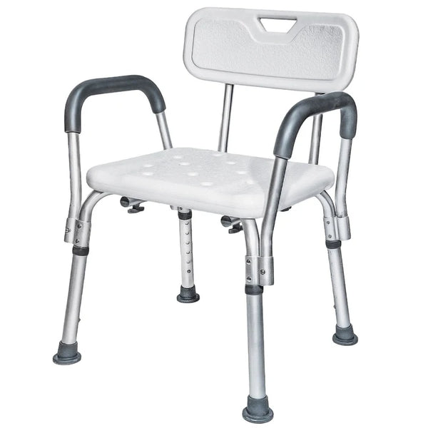 Scaun pentru baie, cu suport brate, ajustabil, alb