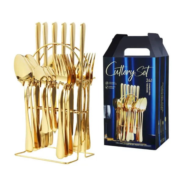 Set de tacâmuri din oțel inoxidabil – 24 piese,auriu sau argintiu