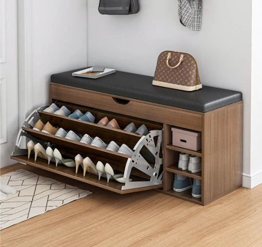 Dulap pentru pantofi tip bancheta, Alb/Maro