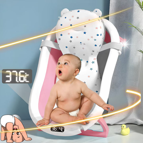 Cadita Bebe , cu suport si termometru, pliabila, include o perna de siguranta detasabila, protectie anti-alunecare, sarcina maxima 46 kg