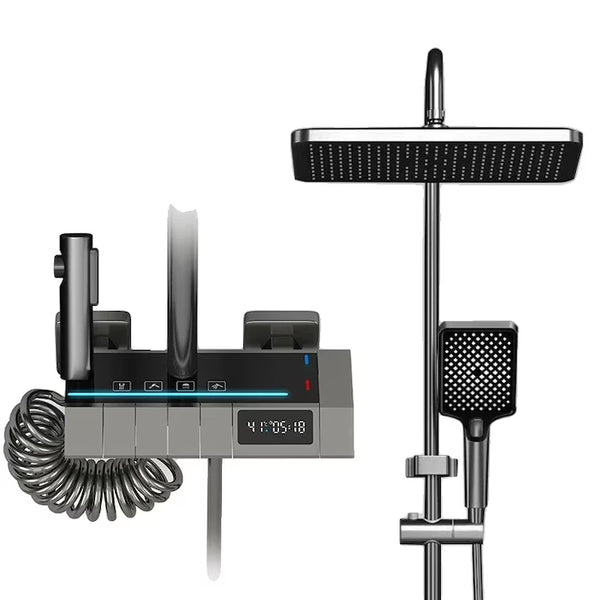 Set de dus cu robinet termostatic, display digital LED, 3 functii, inox, argintiu