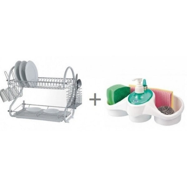 Set bucatarie: Suport vesela cu tavita de uscare + Dispenser detergent de vase