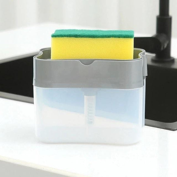 Dispenser 2 in 1 pentru detergent lichid de vase cu suport pentru burete