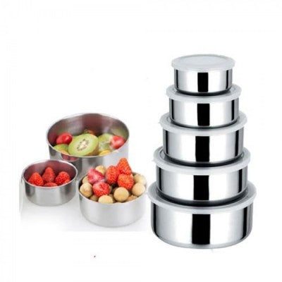 Set de 5 caserole alimentare, metalice, cu capac transparent, marimi diferite