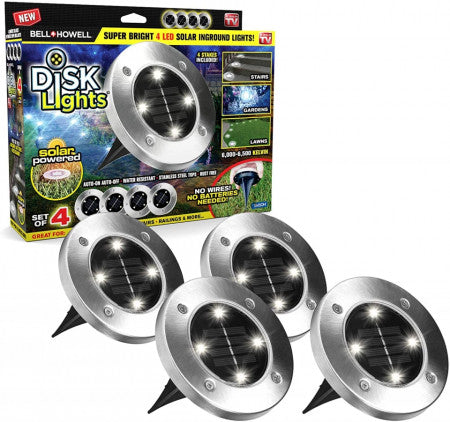 Set 4 mini lampi cu panou solar Disk Lights Metalice