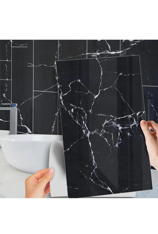 Set 10 x Placa autoadeziva pentru perete tip marmura neagra, impermeabila, 30x60 cm